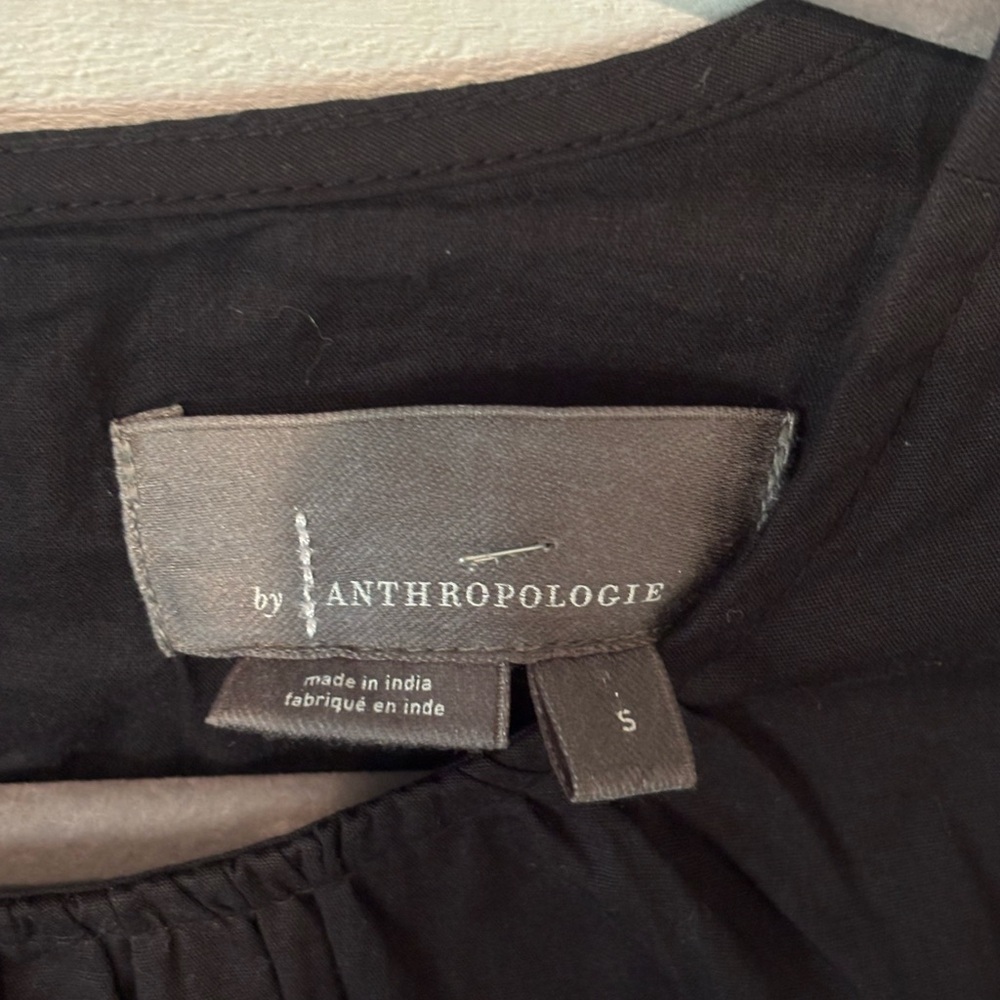 Anthropologie Black Peplum Blouse with Cream Floral Embroidery - Picture 8 of 13
